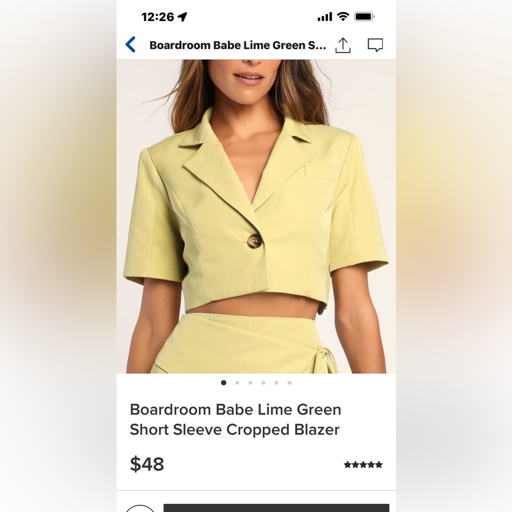 Lulus NEWBabe LIME short sleeve CROP blazer